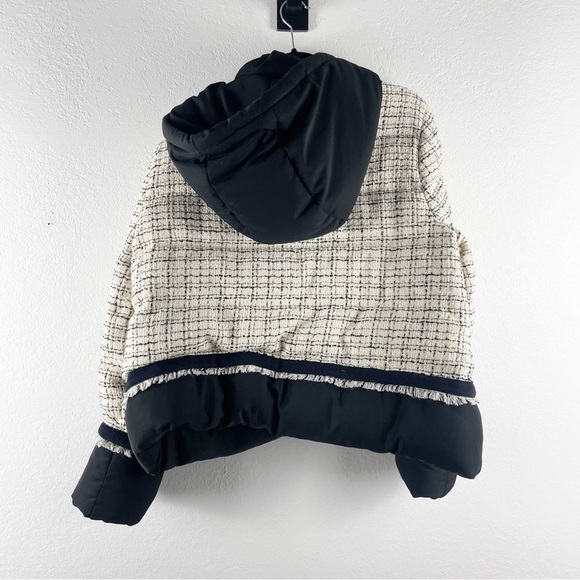 Veronica Beard Camrose Puffer Quilted Hooded Tweed Jacket Cream Black Large Warm - Picture 5 of 7
